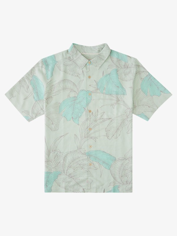 Subtle Green Jungle Island Quiksilver Waterman Jungle Islands Short Sleeve Men\'s Shirts | 198426IYN