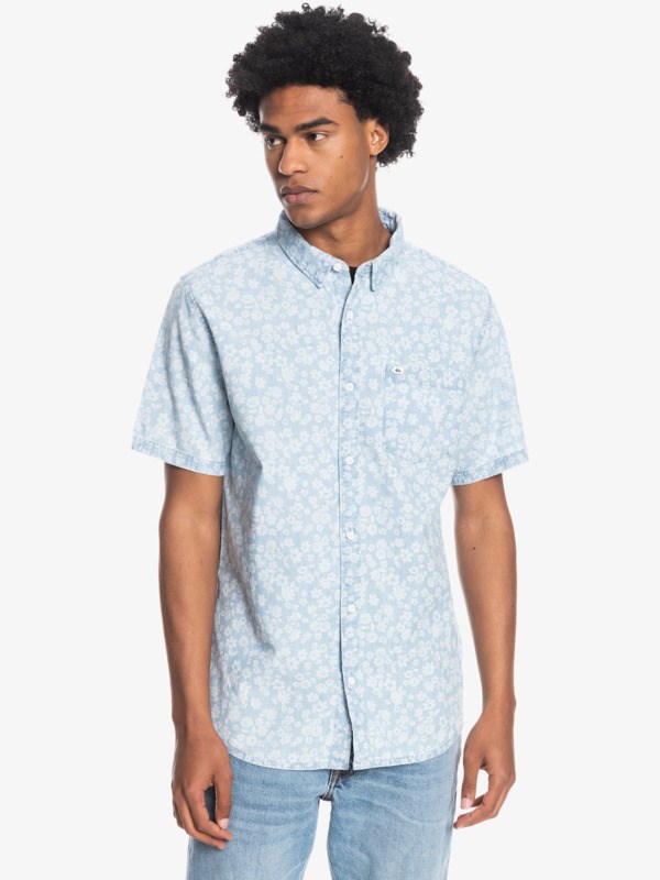 Trellis Chambray Quiksilver Axwell Short Sleeve Men's Shirts | 743158BXP