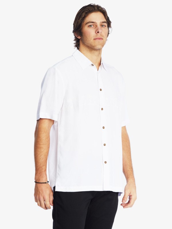 White Quiksilver Waterman Tahiti Palms Short Sleeve Men's Shirts | 437192XID