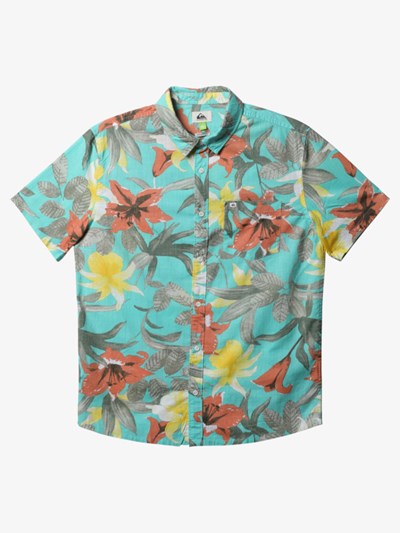 Angel Blue Garden Path Quiksilver Garden Path Short Sleeve Men's Shirts | 157029IGL