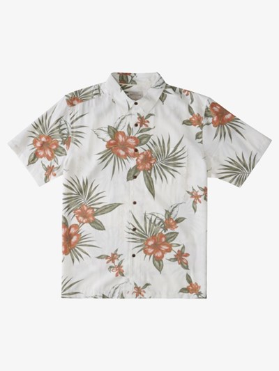 Antique White Valley Floral Quiksilver Waterman Valley Floral Short Sleeve Men's Shirts | 784150GSI