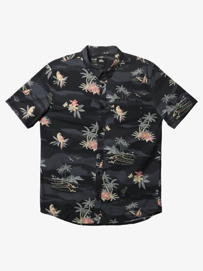 Black Birdwatcher Quiksilver Birdwatcher Short Sleeve Men's Shirts | 281340IAM