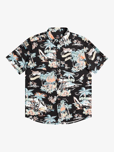 Black Hotel Paradiso Quiksilver Hotel Paradiso Short Sleeve Men's Shirts | 013254QGD