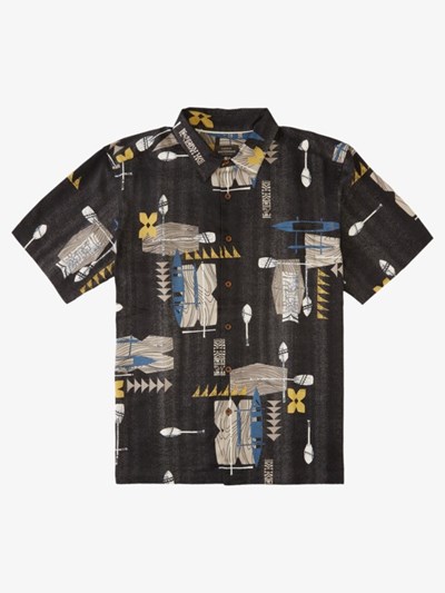 Black Post Moderns Quiksilver Waterman Post Moderns Short Sleeve Men's Shirts | 756021FJP