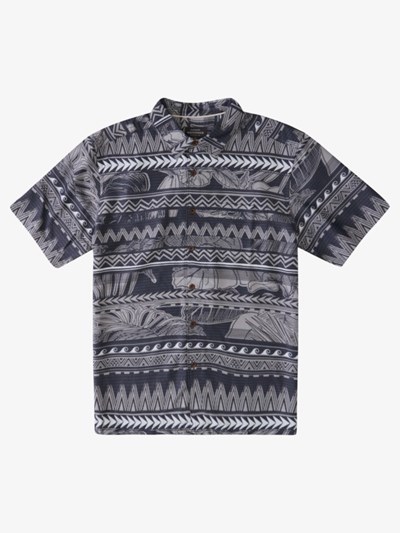 Black Tongs Slide Woven Quiksilver Waterman Tongs Slide Short Sleeve Men's Shirts | 458162BKO