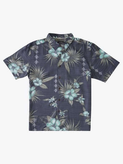 Black Valley Floral Quiksilver Waterman Valley Floral Short Sleeve Men's Shirts | 186243ORU