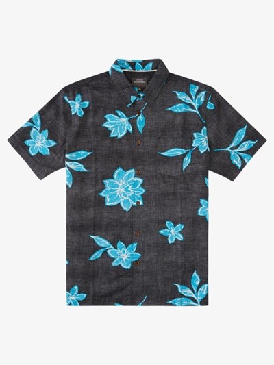 Black Visual Florist Quiksilver Waterman Visual Florist Short Sleeve Men's Shirts | 503946ASE