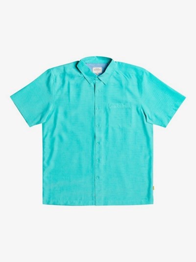 Blue Turquiose Centinella Quiksilver Waterman Centinela Short Sleeve Men's Shirts | 174235NKB