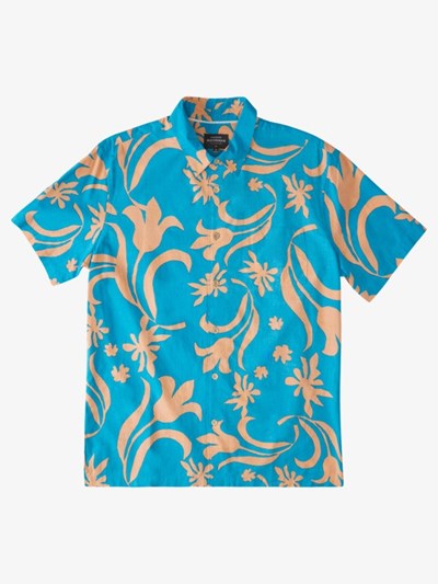 Caribean Seas Kalaupapa Quiksilver Waterman Kalaupapa Short Sleeve Men's Shirts | 136074MVZ