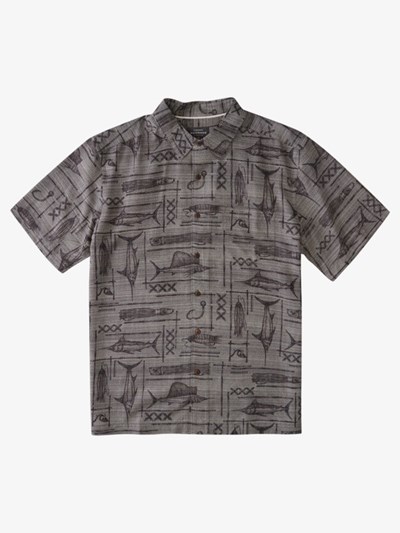 Dark Shadow Blue Water Quiksilver Waterman Blue Water Fish Short Sleeve Men's Shirts | 546723SLR