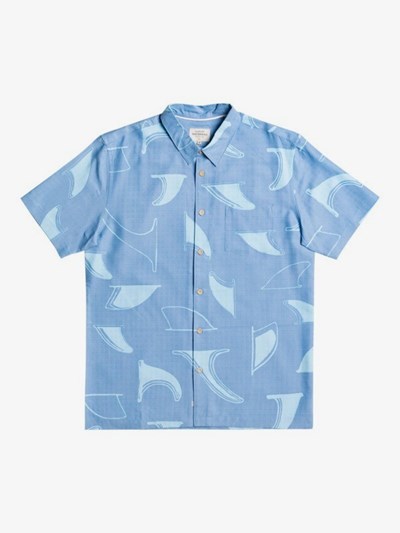 Dusk Blue Fin Drop Quiksilver Waterman Fin Drop Short Sleeve Men's Shirts | 078621MZA