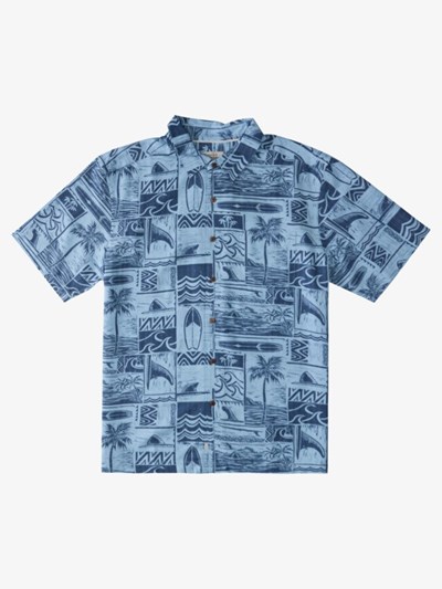 Dusk Blue Four Doors Quiksilver Waterman Four Doors Short Sleeve Men's Shirts | 026439PZW