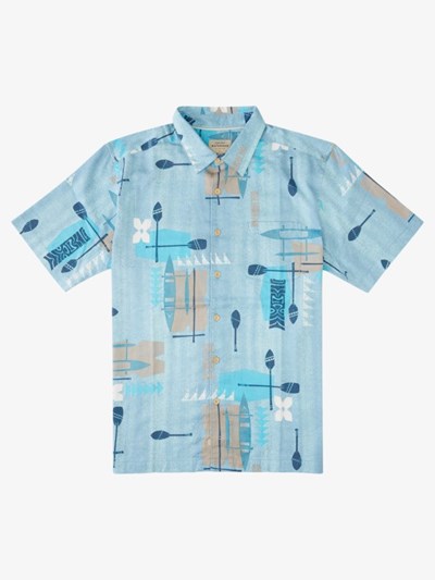 Dusk Blue Post Moderns Quiksilver Waterman Post Moderns Short Sleeve Men's Shirts | 970351UFT