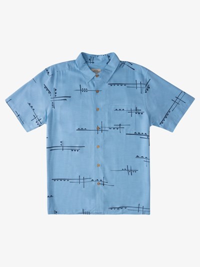 Dusk Blue Tiki Lounge Quiksilver Waterman Tiki Lounge Short Sleeve Men's Shirts | 148067MBG