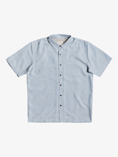 Dusty Blue Quiksilver Waterman Kelpies Bay Short Sleeve Men's Shirts | 057316XWV