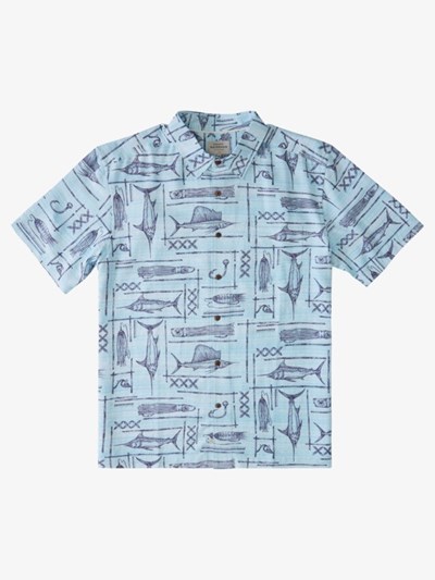 Ensign Blue Blue Water Quiksilver Waterman Blue Water Fish Short Sleeve Men's Shirts | 546728BTI