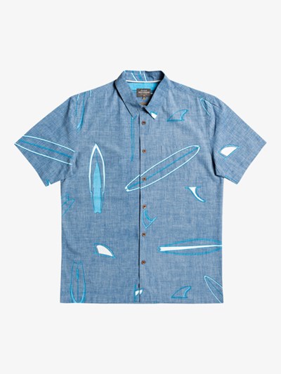 Ensign Blue Boardswap Quiksilver Waterman Board Swap Short Sleeve Men's Shirts | 906428TEW