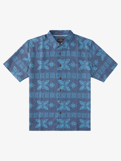 Ensign Blue Humu Quiksilver Waterman Haunanuma Bay Short Sleeve Men's Shirts | 172385UYQ