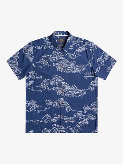 Ensign Blue Ocean Sized Quiksilver Waterman Ocean Sized Short Sleeve Men's Shirts | 061439ZNV