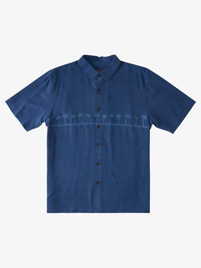 Ensign Blue Quiksilver Waterman Tahiti Palms Short Sleeve Men's Shirts | 184076IQM