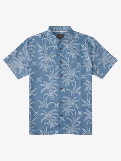 Ensign Blue Shading Palms Quiksilver Waterman Shading Palms Short Sleeve Men's Shirts | 562487EHF