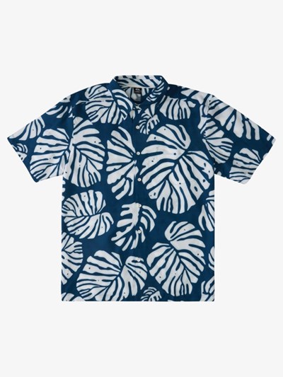 Ensign Blue Under Jungle Woven Quiksilver Waterman Under Jungle Short Sleeve Men's Shirts | 236159ZEC