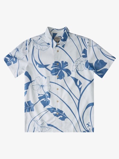 Monaco Blue Paradise Harb Wove Quiksilver Waterman Paradise Harbor Short Sleeve Men's Shirts | 275430LPA