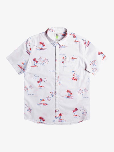 Snow White Island Time Quiksilver Island Time Stretch Short Sleeve Men's Shirts | 034265UMW