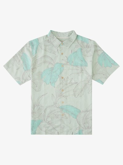 Subtle Green Jungle Island Quiksilver Waterman Jungle Islands Short Sleeve Men's Shirts | 198426IYN