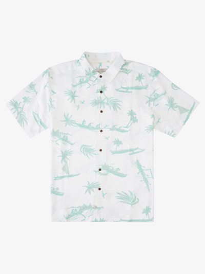 Subtle Green Paddle Around Quiksilver Waterman Paddle Around Short Sleeve Men's Shirts | 865730JIB