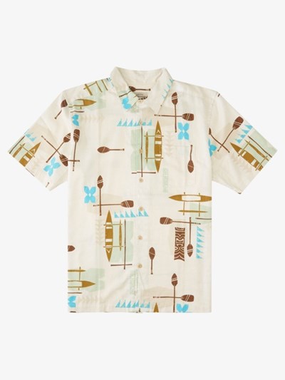 White Post Moderns Quiksilver Waterman Post Moderns Short Sleeve Men's Shirts | 162834PEN